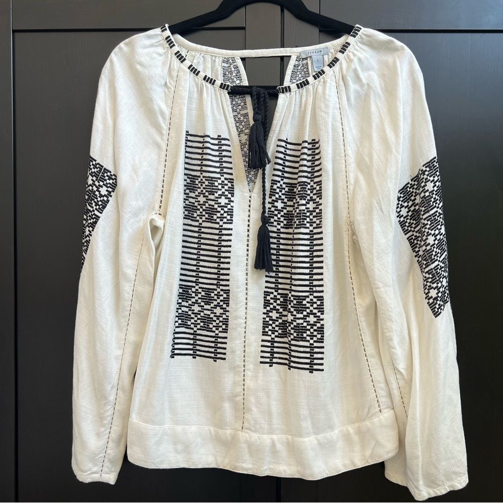 Jigsaw Embroidered Long Sleeve Top Size Small